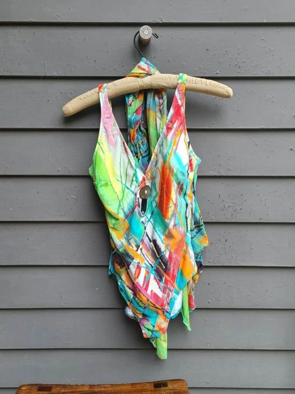 Gideon Oberson Multi Color One Piece Swim with Scarf size 10
